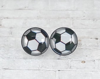 Soccer Earrings, 12MM, Soccer Print Stud Earrings, Soccer Studs, Soccer Stud Earrings, Soccer Print Earrings, Soccer Ball Studs, Soccer Ball