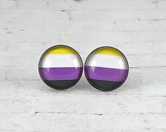 Non-Binary Earrings | 12MM Stud Earrings | LGBTQ+ Pride Gift | Pride Month Jewelry | Handmade Earrings | Gift for Them