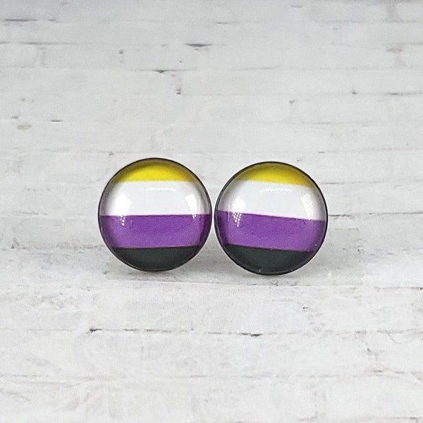 Non-Binary Earrings, 12MM, Non-Binary Flag Stud Earrings, Non-Binary Studs, Non-Binary Flag, LGBTQ+, Non-Binary Jewelry, Pride Earrings