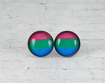 Polysexual Earrings, 12MM, Polysexual Flag Stud Earrings, Polysexual Studs, Gay Pride, LGBTQ+, Polysexual Jewelry, Pride Earrings