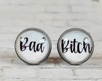 Bad Bitch Earrings, 12MM, Bad Bitch Studs, Adult Earrings, NSFW Earrings, Profanity Earrings, Statement Earrings, Bad Bitch Studs, Fun Studs