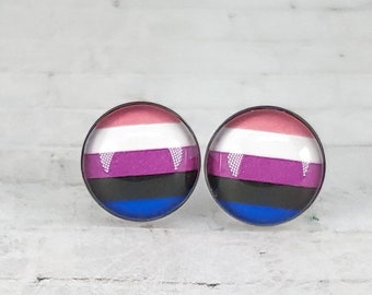 Genderfluid Earrings | 12MM Stud Earrings | LGBTQ+ Pride Gift | Pride Month Jewelry | Handmade Earrings | Gift for Them