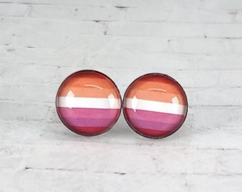 Lesbian Earrings, 12MM, Lesbian Flag Stud Earrings, Lesbian Studs,  Lesbian Flag, Lesbian Pride, LGBTQ+, Lesbian Jewelry, Pride Earrings