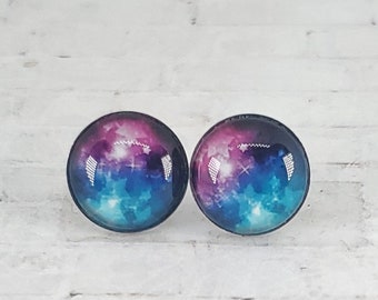 Galaxy Studs, 12MM, Space Galaxy Stud Earrings, Nebula Stud Earrings, Galaxy Earrings, Space Earrings, Space Studs, Colorful Galaxy Earrings