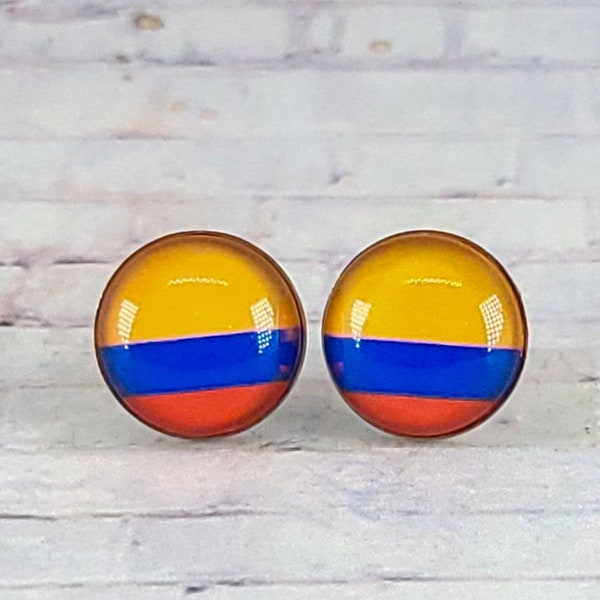 Colombia Flag Earrings, 12MM, Colombia Flag Stud Earrings, Colombia Earrings, Colombian Studs, Colombian Flag, Colombian Earrings