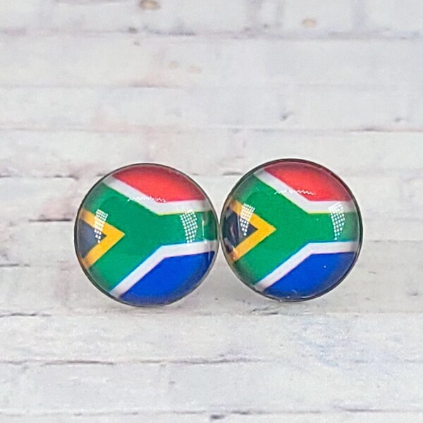 South Africa Flag Earrings, 12MM, South Africa Flag Stud Earrings, South Africa Earrings, South Africa Studs, South Africa Flag, Jewelry