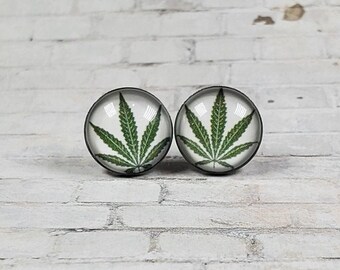 keepsake cannabis earrings. hand painted tiny book earrings Book lovers gift Cute photo Tiny cannabis marijuana weed earrings