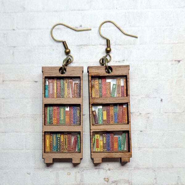 Bookshelf Earrings, Book Lover Earrings, Acrylic & Wood Earrings, Book Earrings, Teacher, Librarian, Book Club,  Reader, Gifts for Her