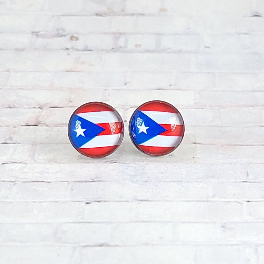 Puerto Rico Flag Earrings, 12MM, Puerto Rico Flag Stud Earrings, Puerto