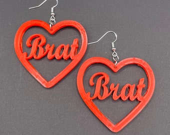 Brat Heart Earrings, Brat Earrings, Heart Shaped Earrings, 3D printed earrings, Gift for her, 3D printed gift, Statement earrings