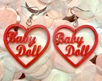 Babydoll Heart Earrings, Gift for Her, Girlfriend Gift, 3D printed Gift, Cute Gift for her, Baby Girl Earrings, Astra Studios Shop