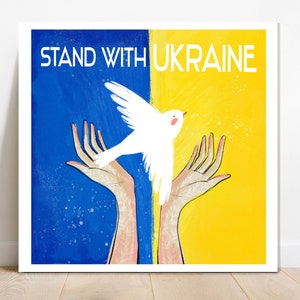 Stand with Ukraine, Solidarity with Ukraine poster, Ukrainian flag, Dove, Peace, Printable Art, Digital Poster, Ukraine poster, Freedom Art