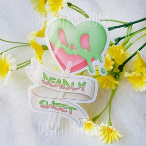 Deadly Sweet Heart Shaped Lollipop Candy | Spooky Cute | Creepy Kawaii | Pastel Goth | Alternative | Halloween Vinyl Single Sticker