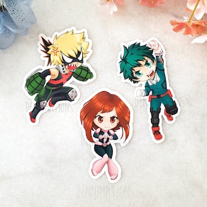 Anime Mighty Hero Studenten enkele stickers | Helden-in-training glanzende vinyl stickerset