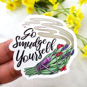 Go Smudge Yourself 2.5" Glossy Sticker, Smudge Stick, Crystals Cleansing Aura Floral Lavendel, Sin Mala Vibras, No Bad Vibes Einzelaufkleber