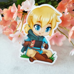 BOTW Link Playing on the Switch Glossy Vinyl Sticker, Legend of Zelda, Breath of the Wild, Kawaii, Cute Gaming Fan Art