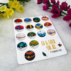 Go & Catch 'em all Sticker Sheet | Set Ballaufkleber set | Anime Videospiel Stationary
