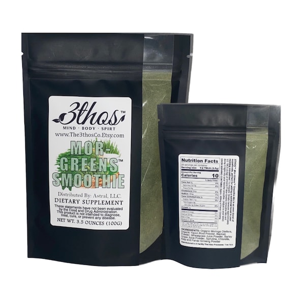 Mor-Greens Smoothie Mix | Moringa | Baobab | Yacon Root | Barley Grass | Wheatgrass Juice Powder | Kelp | Panax Ginseng | Green | Superfood