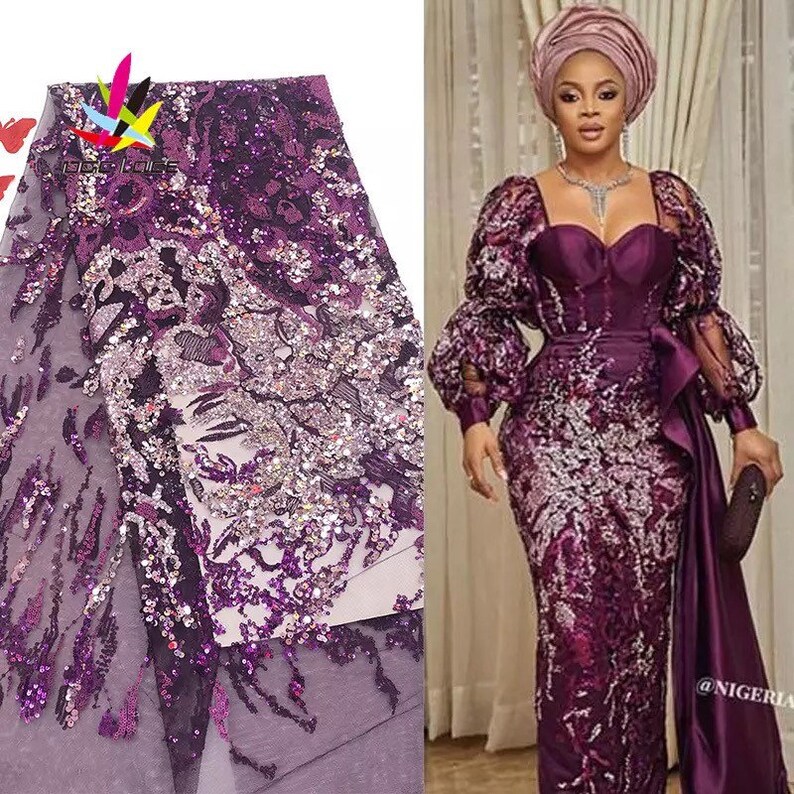 2020 Sequin Lace Fabric Mesh African Embroidery Sequins Nigerian French lace Latest High Quality Tulle Hot Sale