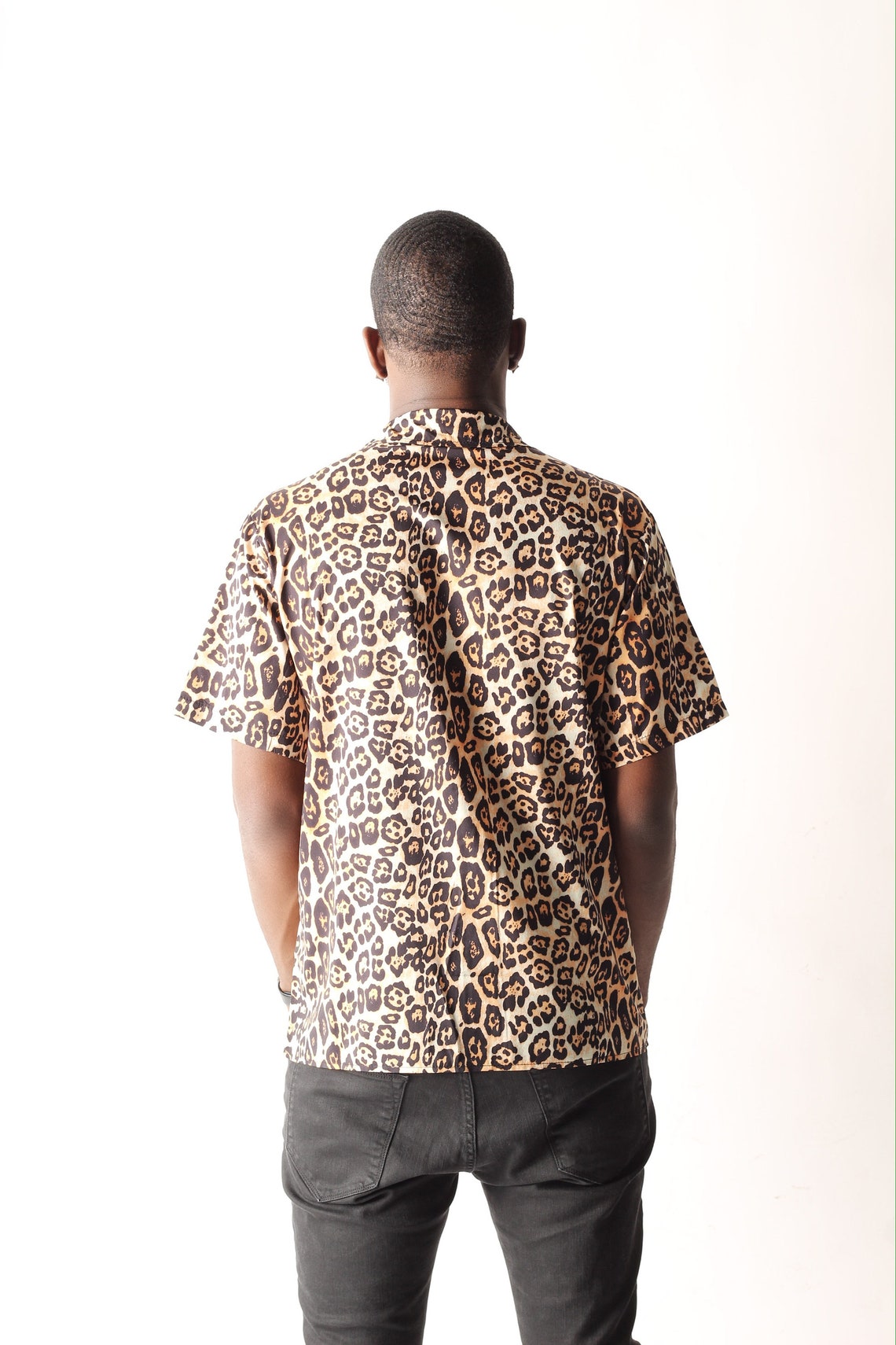 mens cheetah button up