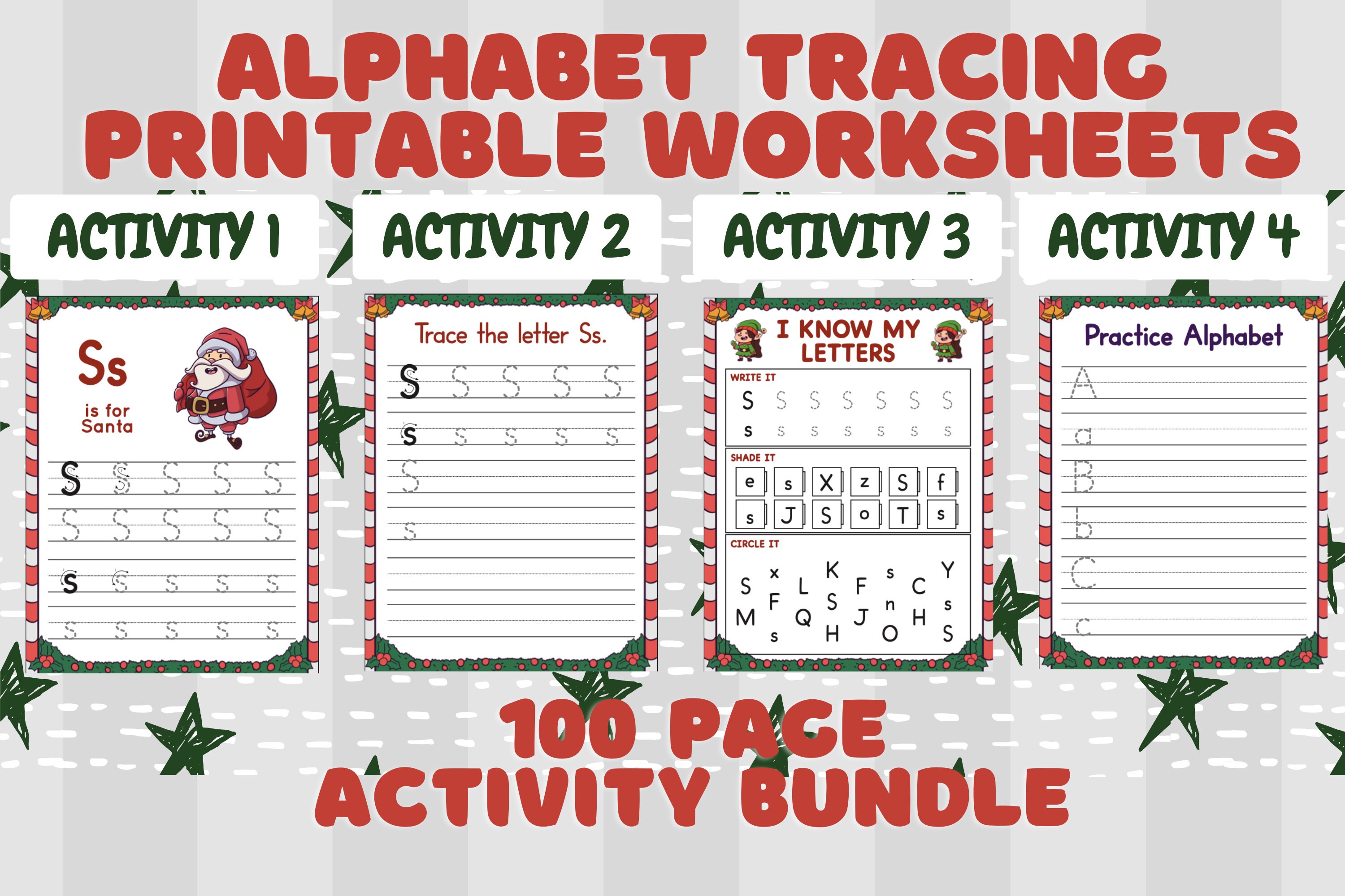 Christmas Printable Alphabet Worksheet Tracing INSTANT | Etsy