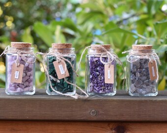 Stone Pebble Jars Kunzite, Malachite, Charoite, Labradorite