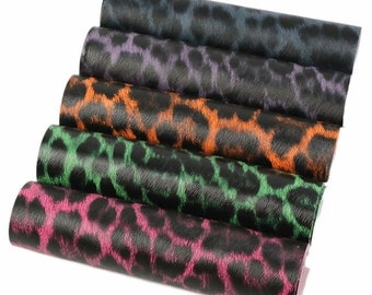 Colored Cheetah Faux Leather Sheets, Vinyl Fabric Sheet (R4-127)