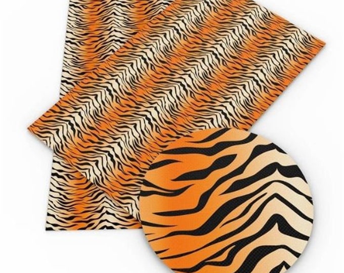 Tiger Stripes Print Faux Leather Sheets, Animal Print Vinyl Fabric