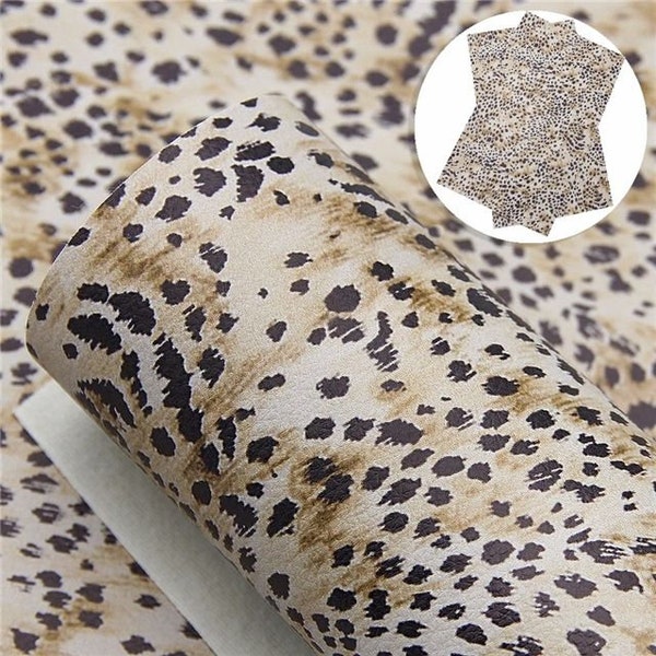 Wild Cheetah Spots Faux Leather Sheets, 7.5x12 Animal Print Vinyl Fabric Sheet (K4-117)