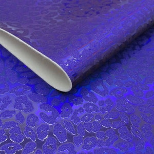 Flawed: Metallic Purple Cheetah Print Faux Leather Sheets, 7.5x12 Animal Print Vinyl Fabric Sheet (T4-109)