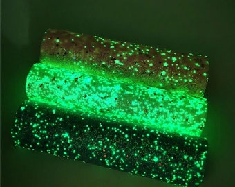 Glow in the Dark Scattered Fun: Fine Glitter Faux Leather Sheet, Vinyl Fabric Sheet (H3-107)