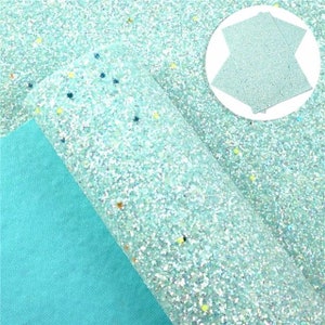 Glow in the Dark: Aqua Chunky Glitter Faux Leather Sheets, Vinyl Fabric Sheet (O1-102)
