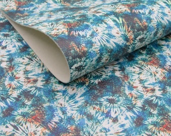 Tie Dye Teal Green Litchi Faux Leather Sheets, 7.5x12 Vinyl Fabric Sheet (V3-113)