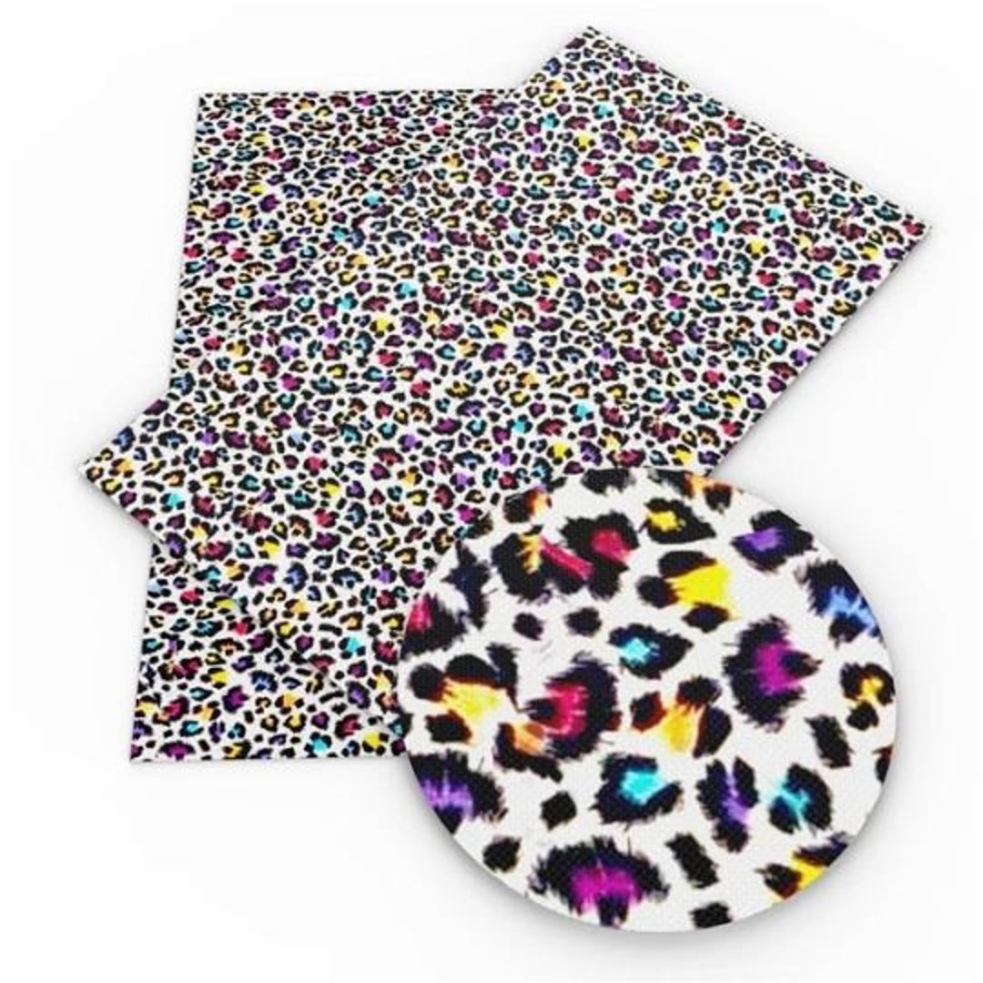 Colored Cheetah Print Faux Leather Sheets, Animal Print Vinyl Fabric