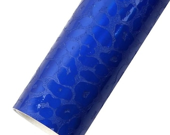 Flawed: Metallic Blue Cheetah Print Faux Leather Sheets, 7.5x12 Animal Print Vinyl Fabric Sheet (T4-107)