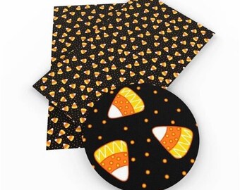 Candy Corn Faux Leather Sheets, Halloween Vinyl Fabric Sheet (B4-117)