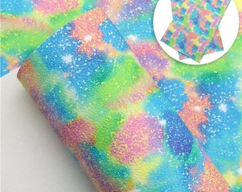 Watercolor Galaxy Faux Leather Sheets, 7.5x12 Tie Dye Vinyl Fabric Sheet (N4-108)