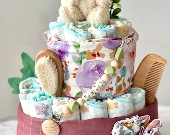 Baby diaper cake / Floral diaper cake/baby shower / Welcoming baby gift/