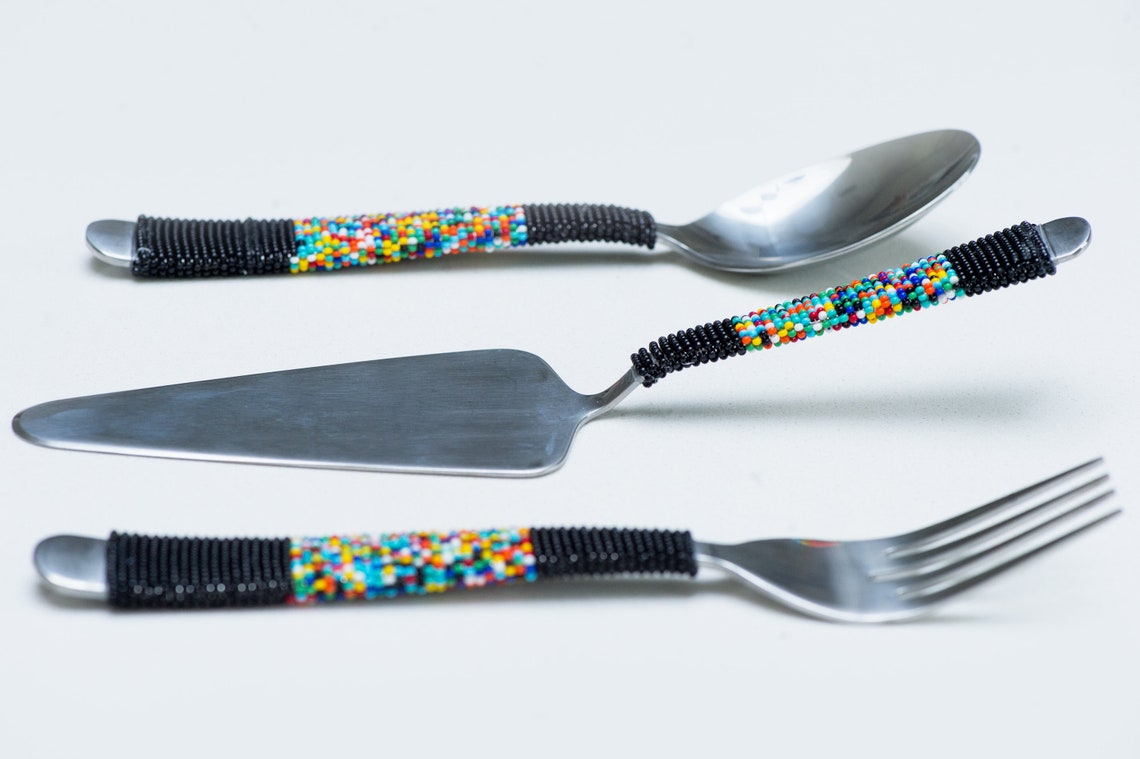 Handmade Beaded Salad Servers Set Etsy