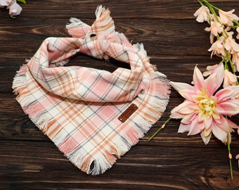Sweet Peony - Dog Bandana, Frayed Edge, Tie and Snap