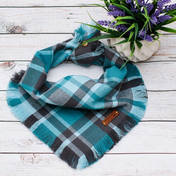 Ocean  - Mammoth Flannel Dog Bandana, Frayed Edge, Tie and Snap