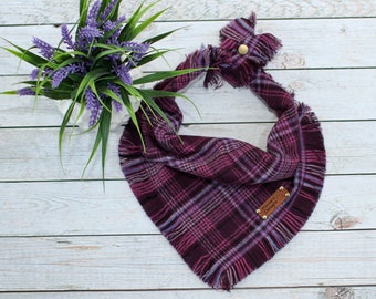 Plum - Dog Bandana, Frayed Edge, Tie and Snap