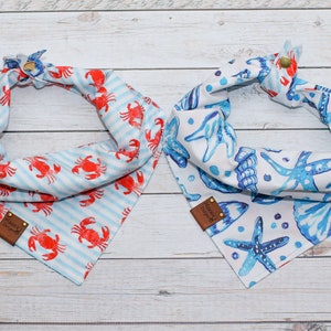 Seashells by the Seashore  - Reversible Dog Bandana, Tie and Snap