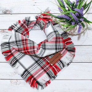 Peppermint Holiday - Dog Bandana, Frayed Edge, Tie and Snap