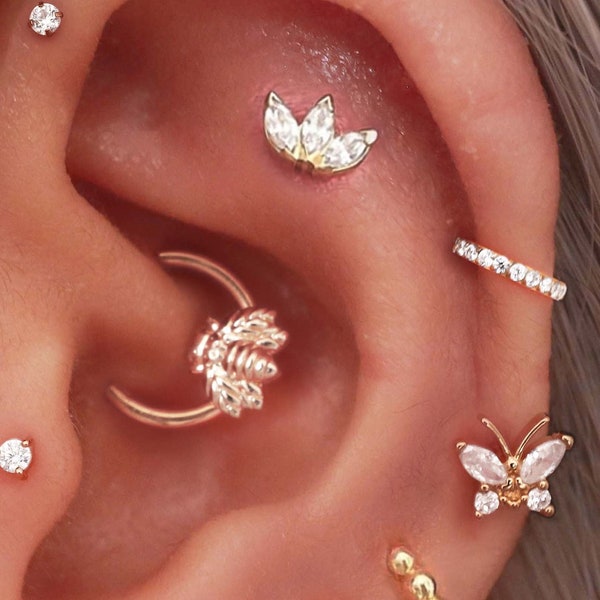 Daith Earrings, Septum Ring, Bee Clicker Hoop Earring Ear Piercing Jewelry Jewellery 16G Surgical Stainless Steel 8mm