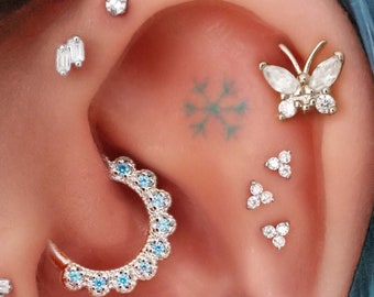 14K Gold Cartilage Stud, Solid Helix Earring, Trine Tragus Bar, Conch Jewelry, Forward Helix Jewellery, Luxury Ear Piercing Jewelry 18G
