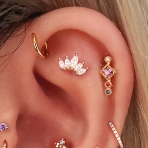 Marquise Helix Earring, Cartilage Stud, Conch Piercing, Tragus Jewelry, Helix Jewellery, Cartilage Bar, Helix Barbell, Tragus Stud 16G