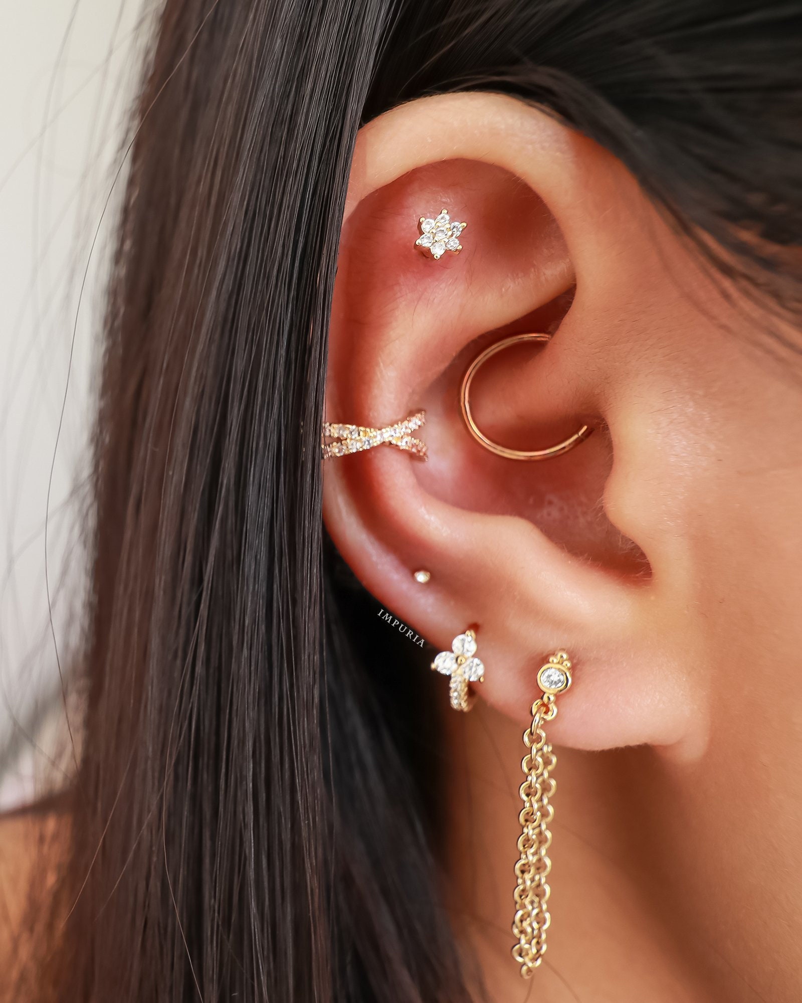 Flower Helix Earring Cartilage Stud Gold Tragus Piercing | Etsy