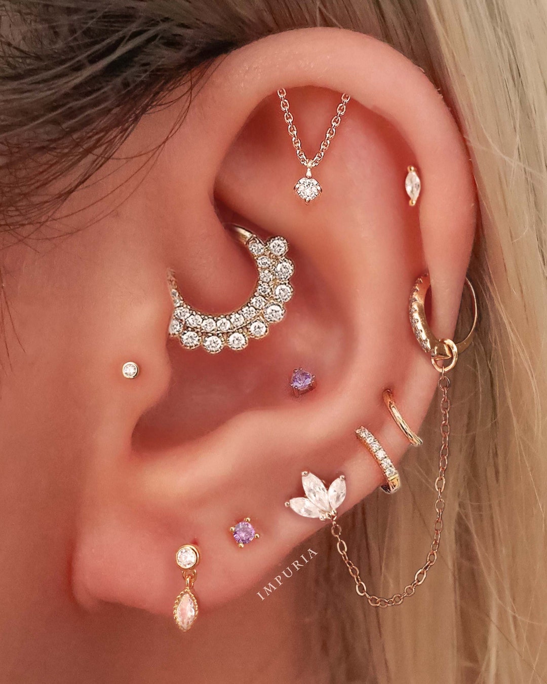 Hidden Helix Piercing Cartilage Chain Drop Earring Top Dangle Charm Stud Helix Jewelry Cartilage Jewellery 16G Silver Gold Etsy Canada