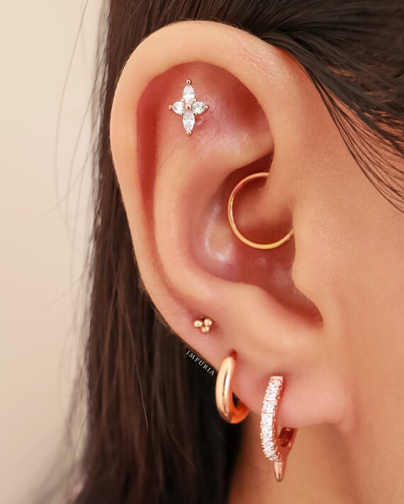 Heart Helix Ear Piercing Jewelry Cartilage Earring Stud Set Rose Gold –  Impuria Ear Piercing Jewelry